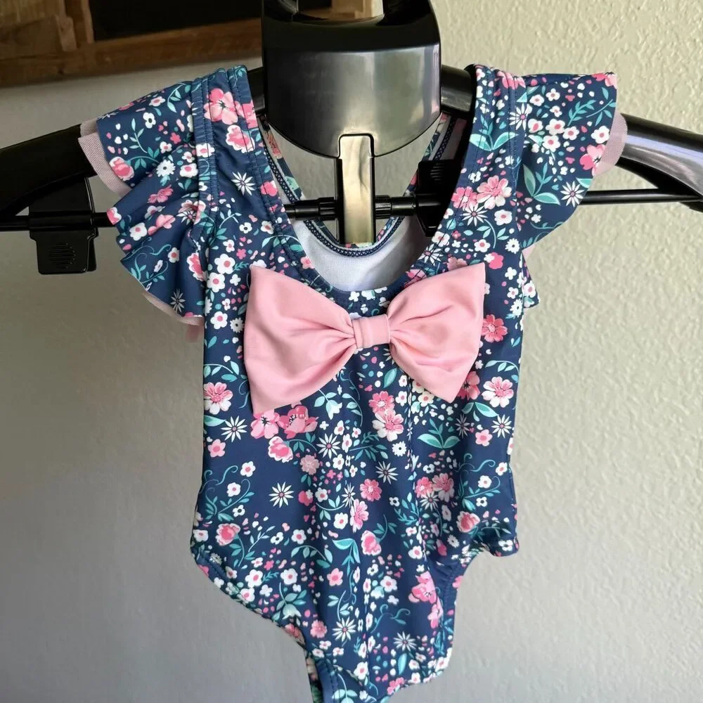 RuffleButts Baby Girl UPF50+ Butterfly Flutter Sleeve One Piece Swimsuit 12-18M